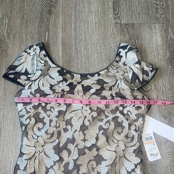 New Calvin Klein Silver Sheath Puff Sleeve Mini Dress embroidered mesh size 2 - Picture 4 of 10